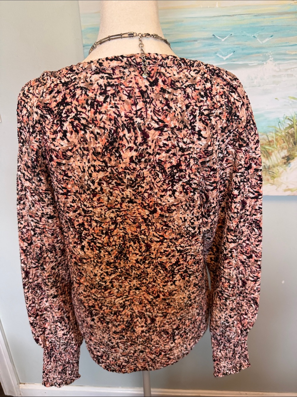 LOFT Pink Black Multi-Print Scoop Neck Long Sleeve Top - Picture 5 of 6